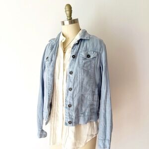 Michael Stars 100% Linen Trucker Jacket Light Blue Dolma Costal Cowgirl Beachy